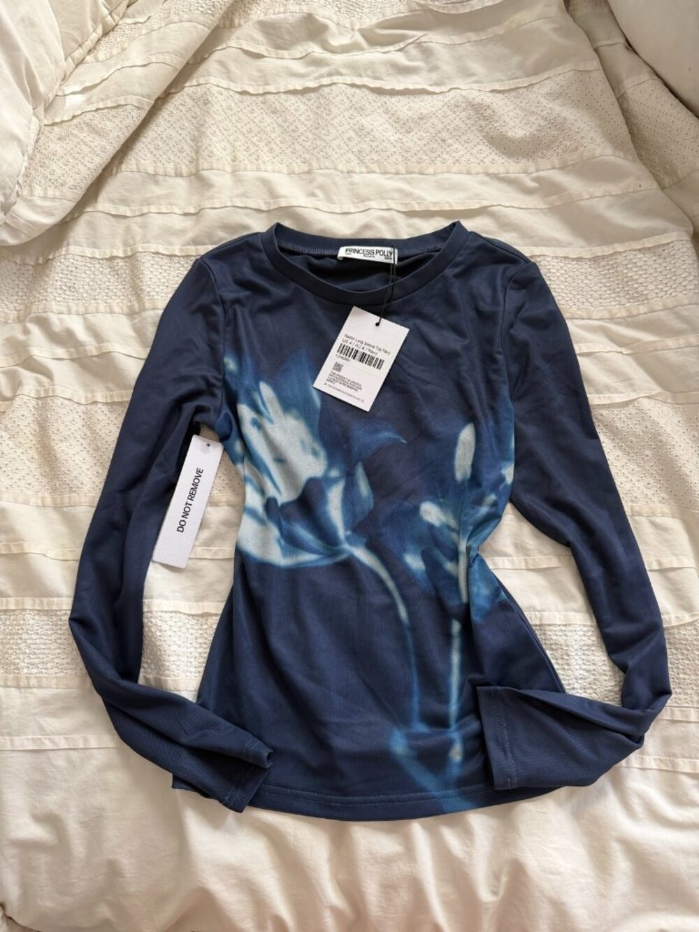 NWT Princess Polly Raldor Long Sleeve Mesh Top Navy US 4